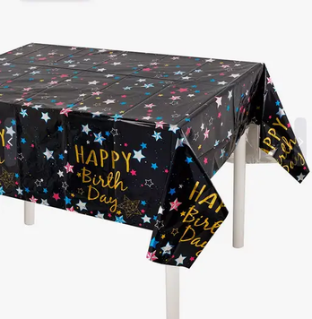 Дитяча скатертина на стіл "Happy Birthday зірки на чорному" (137*183) 2815-0016 фото