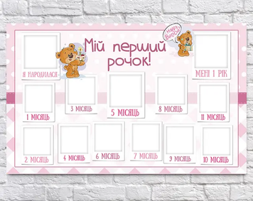 Плакат 12 місяців мішка рожевий 75х120 см 6006-0013 фото