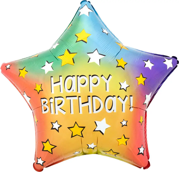 Фольга 18" (45см) "Зірка Happy Birthday кольорове омбре" (Китай) 1245 фото