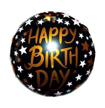 Фольга 18" (45см) "Happy Birthday мідь рожеві зірки на чорному" 9659 фото