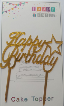 Топер для торту золото "Happy Birthday зірочка",15*10 см top28-7g фото