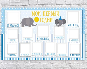 Плакат 12 месяцев Слоники блакитні 75х120 см 4331 фото
