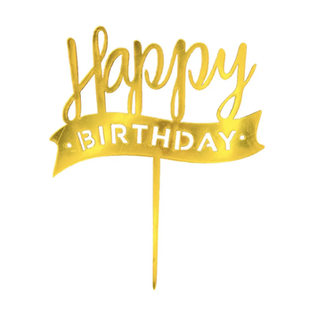 Топер для торту золото "Happy Birthday прапорець",15*10 см top29-0g фото