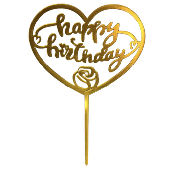Топер для торту золото "Happy Birthday серце",15*10 см top28-0g фото