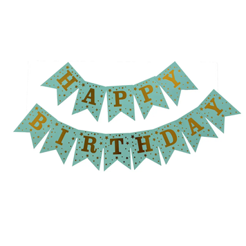 Гірлянда літери Happy Birthday м'ятна з золотими зірками 6822 фото